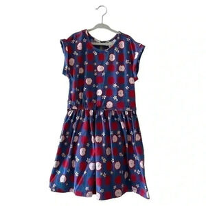 Cynthia Rowley  Cinched Waist Rolled Sleeve Dress Blue Red SZ M (7/8) # 1079